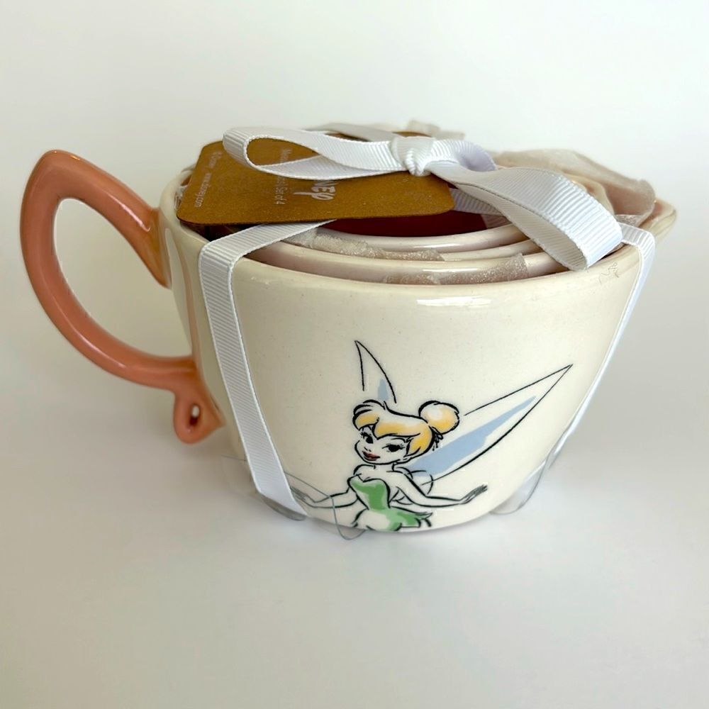 New Rae Dunn Disney Tinker Bell Ceramic Measuring Cups Set Pink Handle